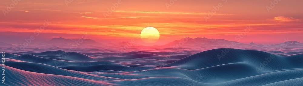 A mesmerizing sunset over a vast desert landscape, with golden dunes glowing under the fiery orange and pink sky, and the soft pastel colors blending into the horizon, creating a tranquil and A mesmerizing sunset over a vast desert landscape, with golden dunes glowing under the fiery orange and pink sky, and the soft pastel colors blending into the horizon, creating a tranquil and