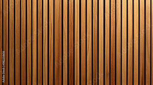 Close-up View of a Smooth, Rich Brown Wooden Slat Wall, Ideal for Backgrounds and Textures