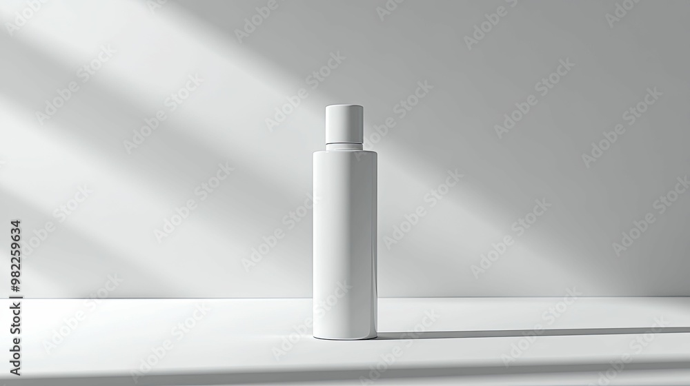 White Cylindrical Bottle with a White Cap on a White Surface White Cylindrical Bottle with a White Cap on a White Surface