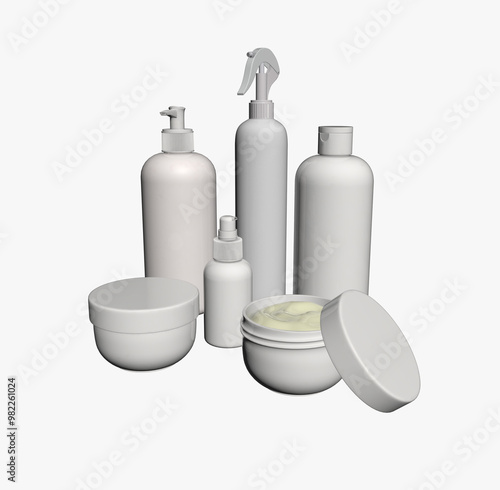 3d set of cosmetic bottles, 3d mockup cosmatic white bottles.