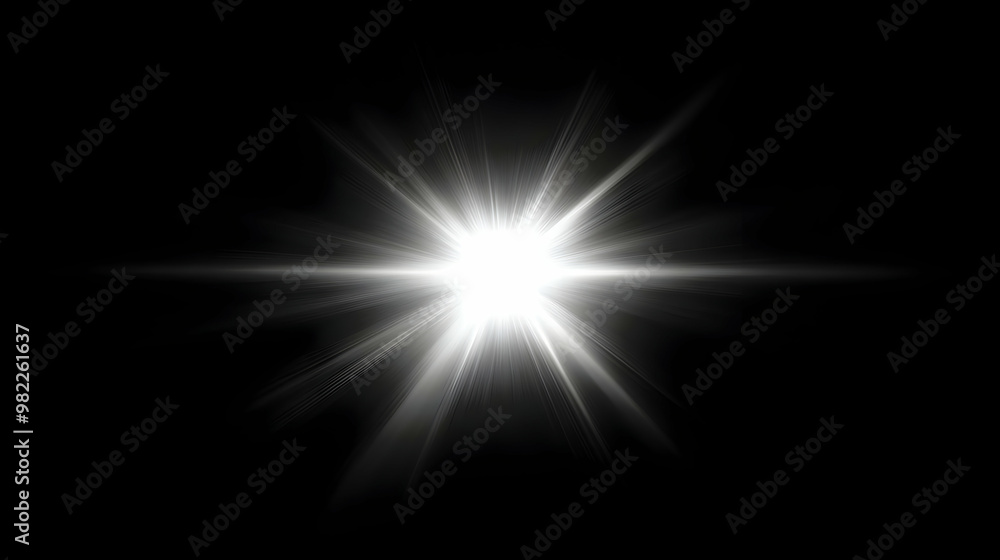 Abstract Bright White Starburst Light Effect on Black Background Abstract Bright White Starburst Light Effect on Black Background