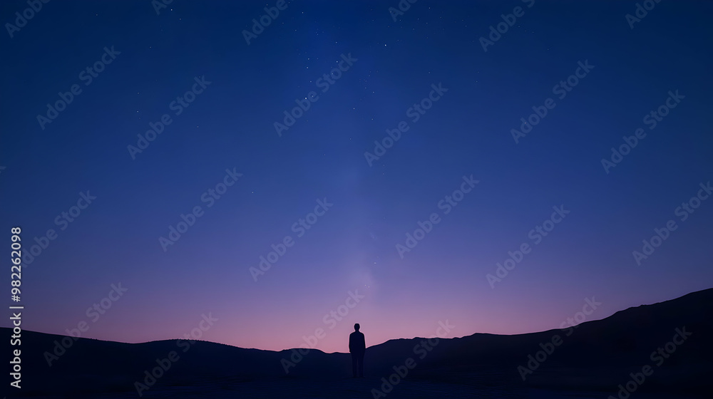 A Solitary Figure Stands Silhouetted Against a Night Sky Filled with Stars and the Milky Way, Gazing Upward at the Celestial Wonders Above, a Sense of Wonder and Smallness in the Face of the Vastness A Solitary Figure Stands Silhouetted Against a Night Sky Filled with Stars and the Milky Way, Gazing Upward at the Celestial Wonders Above, a Sense of Wonder and Smallness in the Face of the Vastness