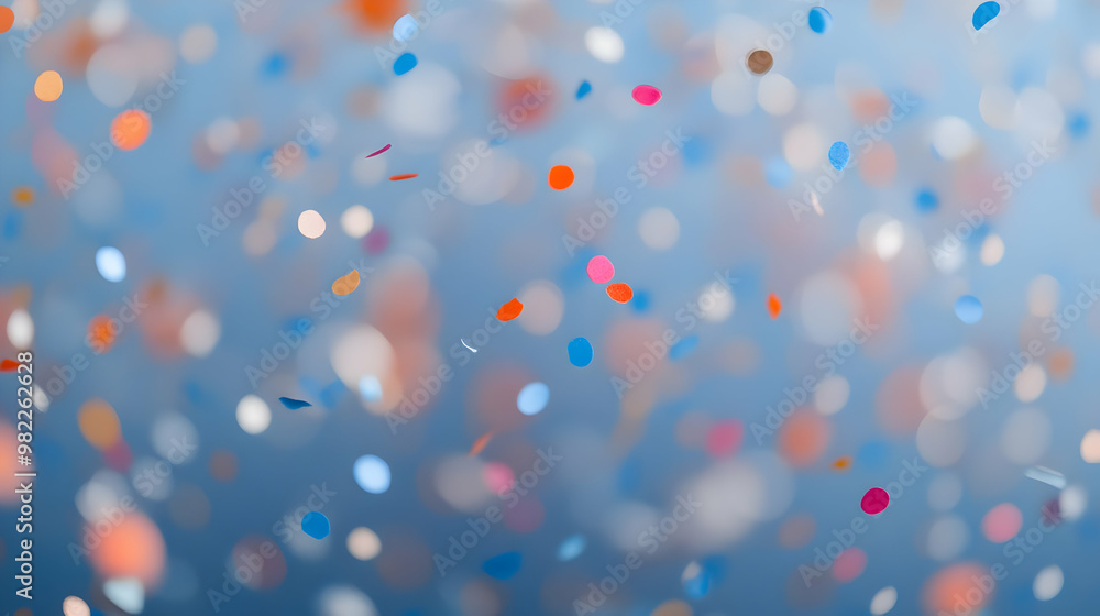 Colorful Confetti Falling Through the Air on a Blue Background, Creating a Festive and Joyous Atmosphere Colorful Confetti Falling Through the Air on a Blue Background, Creating a Festive and Joyous Atmosphere