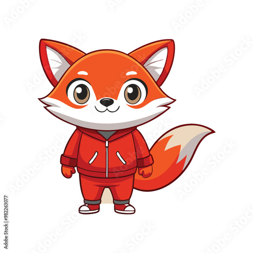 small cute fox in a red tracksuit vector illustration design