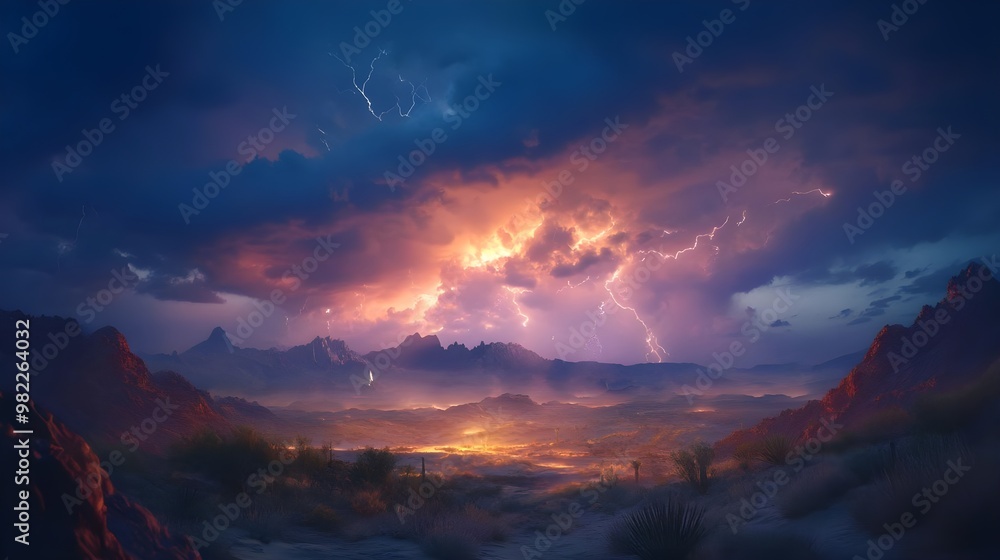 Stunning landscape with dramatic clouds lit by lightning, showcasing nature's raw beauty and vibrant colors at twilight. Stunning landscape with dramatic clouds lit by lightning, showcasing nature's raw beauty and vibrant colors at twilight.