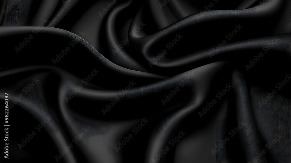 Obraz premium Abstract Black Satin Fabric Draped and Flowing in Elegant Waves and Curves, Creating a Smooth and Silky Texture for Design Inspiration and Backgrounds.