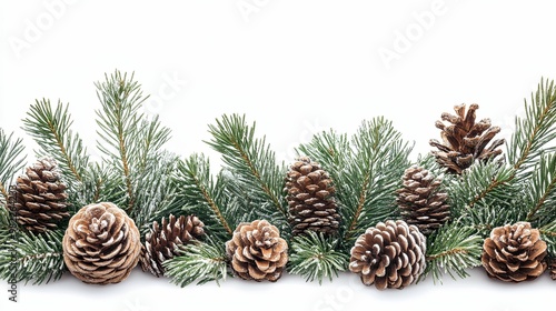 Snowy Pine Branches with Pinecones