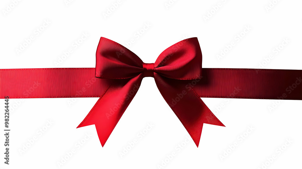 Red Satin Ribbon Bow Tied on a White Background, a Perfect Decorative Element for Gift Wrapping, Cards, and Festive Occasions Red Satin Ribbon Bow Tied on a White Background, a Perfect Decorative Element for Gift Wrapping, Cards, and Festive Occasions