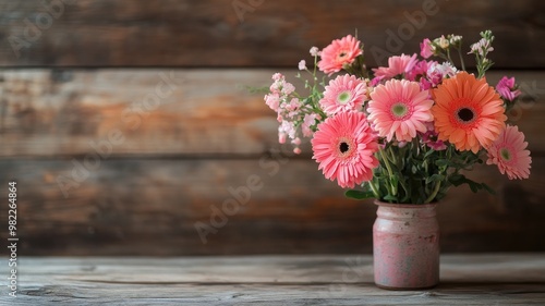 Wallpaper Mural Rustic floral arrangement in simple vase on wooden table Torontodigital.ca