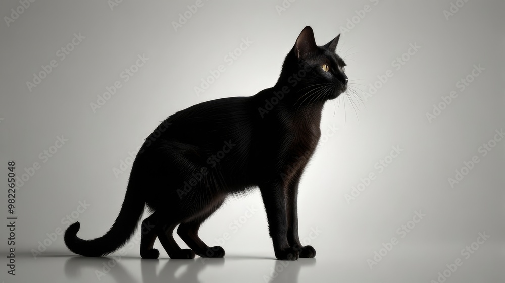 Obraz premium black cat on white background