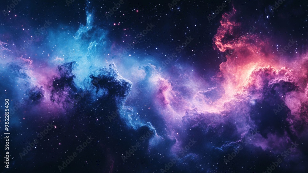 Obraz premium Cosmic Nebula with Blue and Pink Clouds and Stars