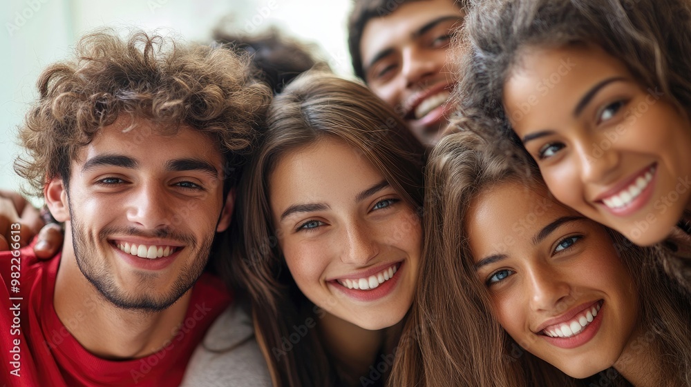 Group of happy, diverse young adults smiling together Group of happy, diverse young adults smiling together