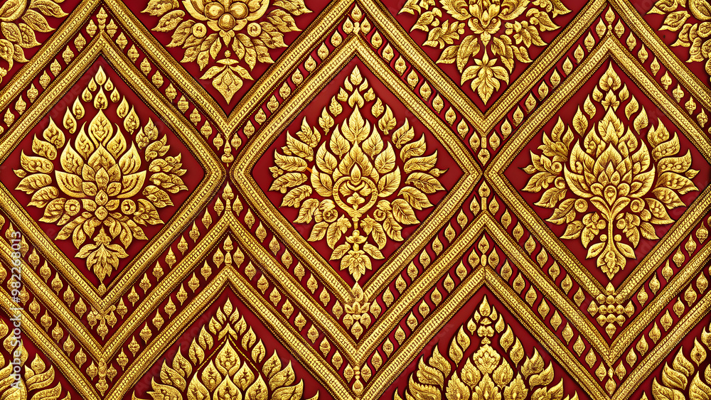 Thai style fabric pattern with intricate golden details, Thai, style, fabric, pattern, golden, intricate, design Thai style fabric pattern with intricate golden details, Thai, style, fabric, pattern, golden, intricate, design
