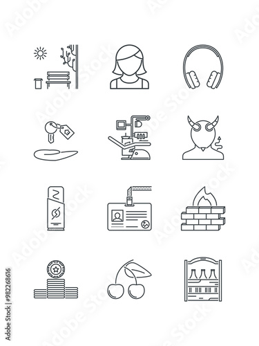 Key, Log out, Next, Patch, Pill, Purse, Ruler, set of icons for web design, vector illustration