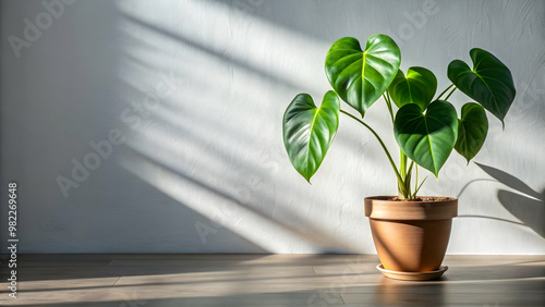 Philodendron gloriosum houseplant in pot on background with shadow, Philodendron gloriosum, houseplant, pot, background photo