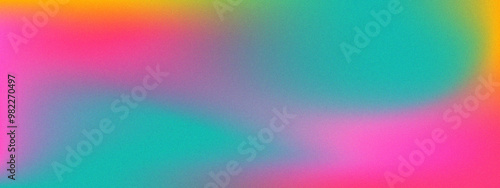 Aesthetic y2k grain gradient background in pink, yellow, green hologram colors. Trendy blurry design cover with noise texture effect illustration. Vector 