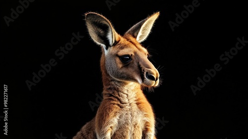 Red Kangaroo Close Up Portrait with a Black Background