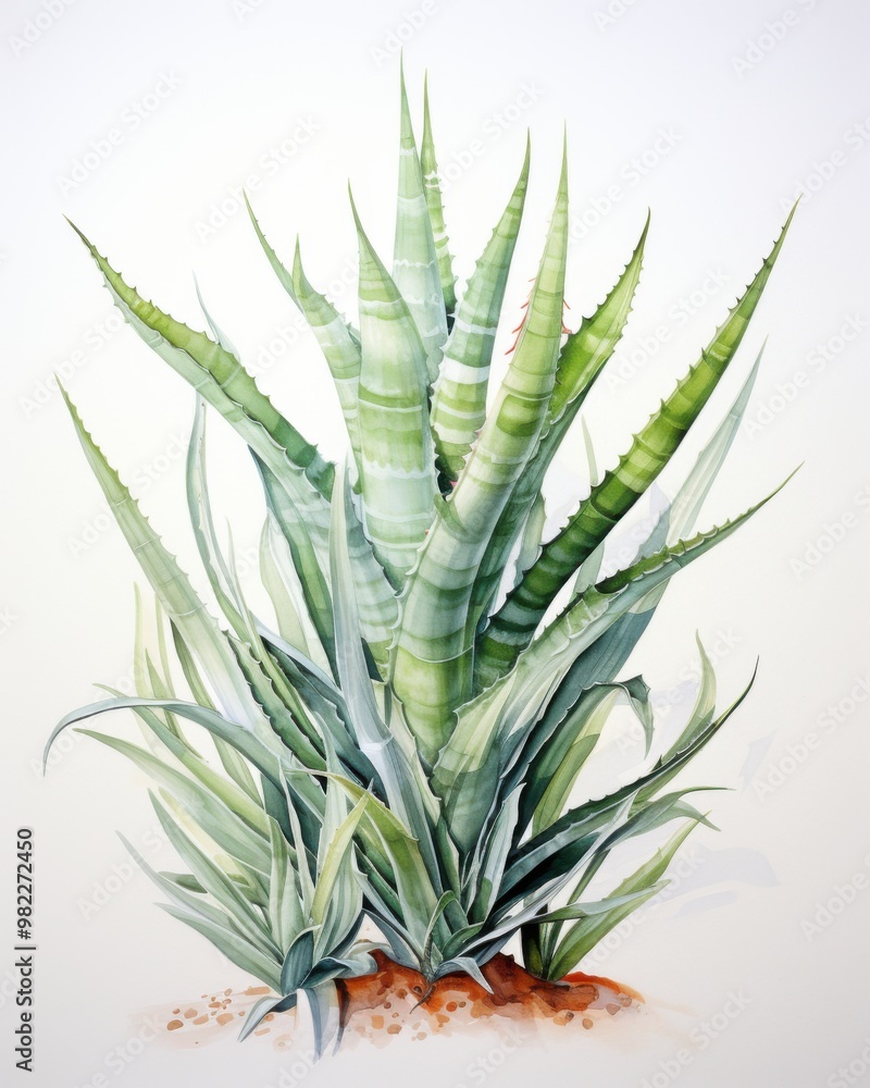 Fototapeta premium Aloe of watercolor style. Botanical illustration