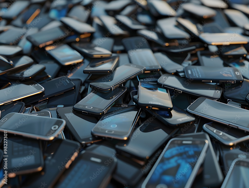 A large number of broken smartphones in a garbage dump. Neural network AI generated art A large number of broken smartphones in a garbage dump. Neural network AI generated art