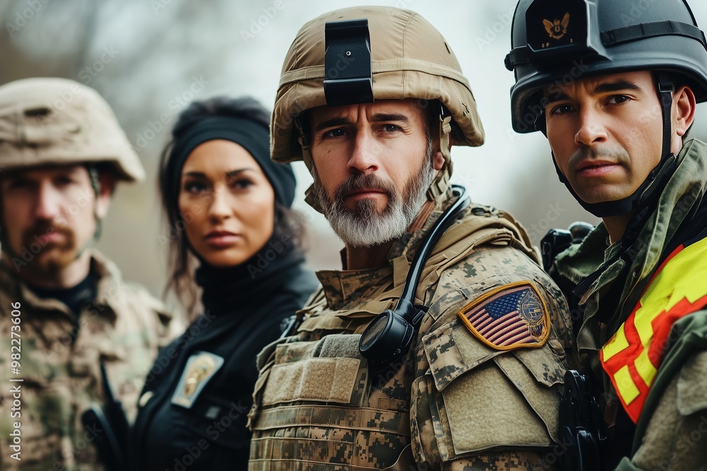 Unity of heroes: soldier, firefighter, police, doctor Unity of heroes: soldier, firefighter, police, doctor