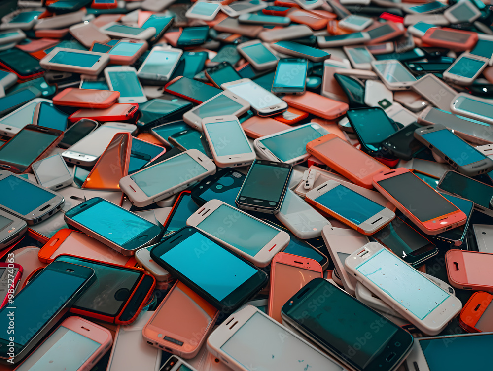 A large number of broken smartphones in a garbage dump. Neural network AI generated art A large number of broken smartphones in a garbage dump. Neural network AI generated art