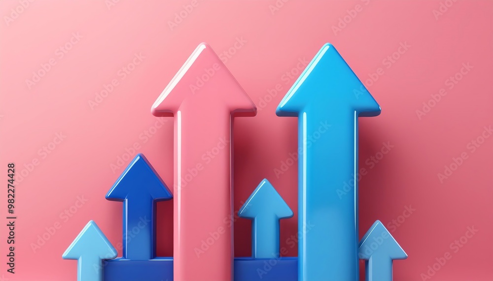 Colorful arrows point upward on a pink background, symbolizing growth, progress, and positive trends in various fields. Colorful arrows point upward on a pink background, symbolizing growth, progress, and positive trends in various fields.