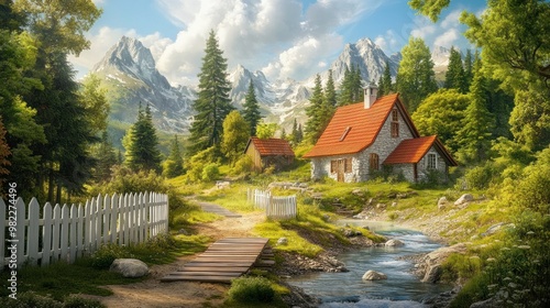 Wallpaper Mural Mountain Cabin by the Stream Torontodigital.ca