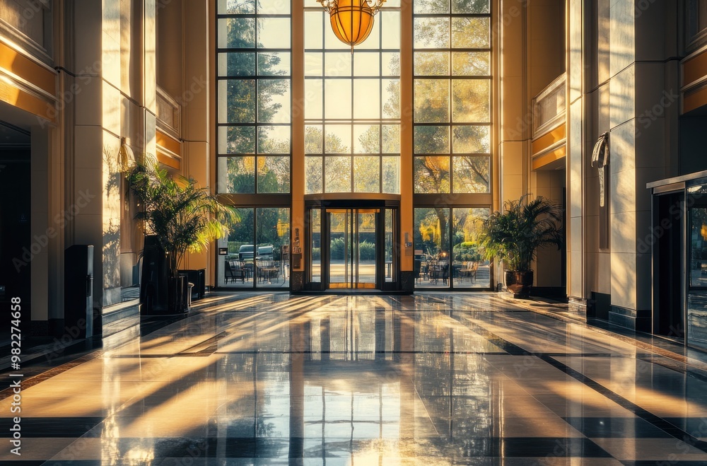Sunlight Streaming Through Modern Lobby Sunlight Streaming Through Modern Lobby