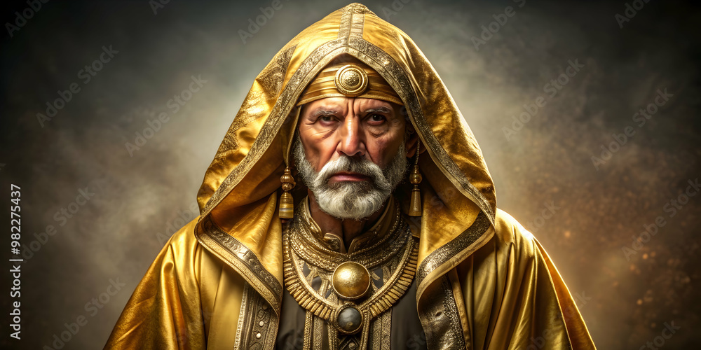 Obraz premium Tribal chief wearing a golden robe, tribal, chief, African, leader, robe, gold, traditional, culture, ethnicity, regal