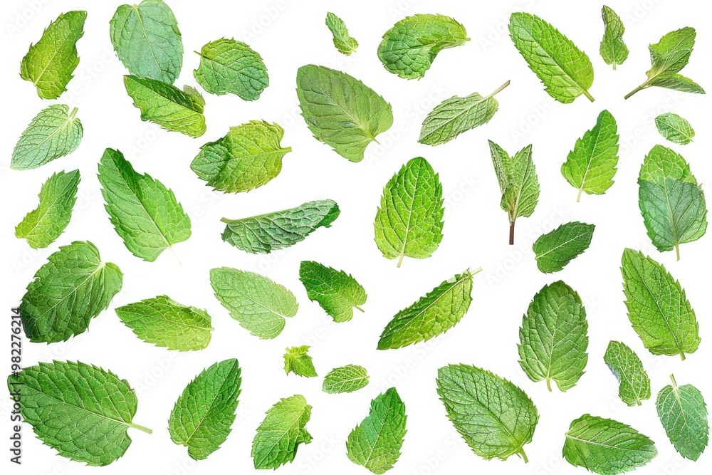 A collection of green leaves scattered across a white background. The leaves are of various sizes and shapes, creating a sense of depth and texture. The image conveys a feeling of abundance A collection of green leaves scattered across a white background. The leaves are of various sizes and shapes, creating a sense of depth and texture. The image conveys a feeling of abundance