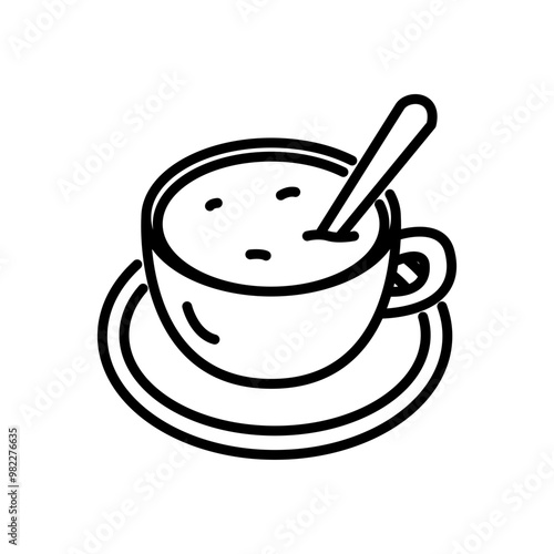 cappuccino icon vector accompanied by stirring spoon in line style