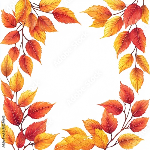 Vibrant autumn leaves in warm reds and yellows, perfect for Thanksgiving and Halloween promotional materials. Ample copy space for text integration.