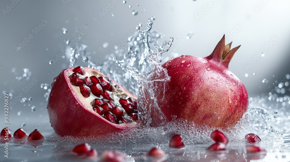 Pomegranate Fruit Splatters in a Water Splash Pomegranate Fruit Splatters in a Water Splash