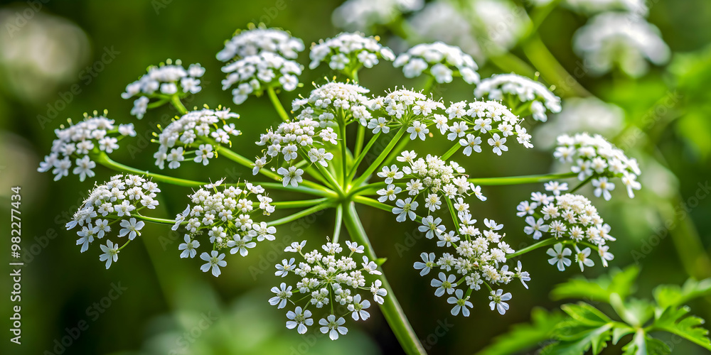 Deadly poison hemlock plant with small white flowers and purple-spotted stems, hemlock, poison, plant Deadly poison hemlock plant with small white flowers and purple-spotted stems, hemlock, poison, plant
