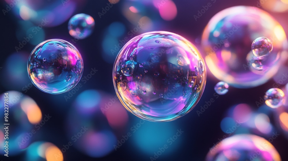 Iridescent Soap Bubbles with Blurry Background Iridescent Soap Bubbles with Blurry Background