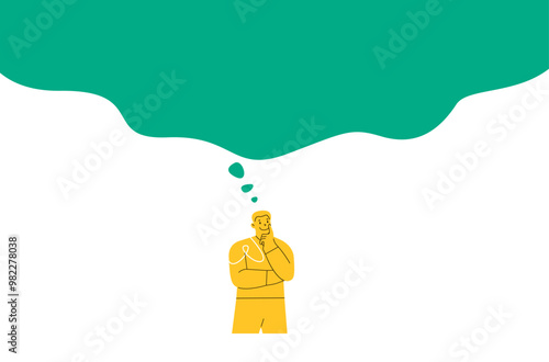 Man thinking in a big bubble. Concepts of big thinking, imagination and creativity. Colorful vector illustration