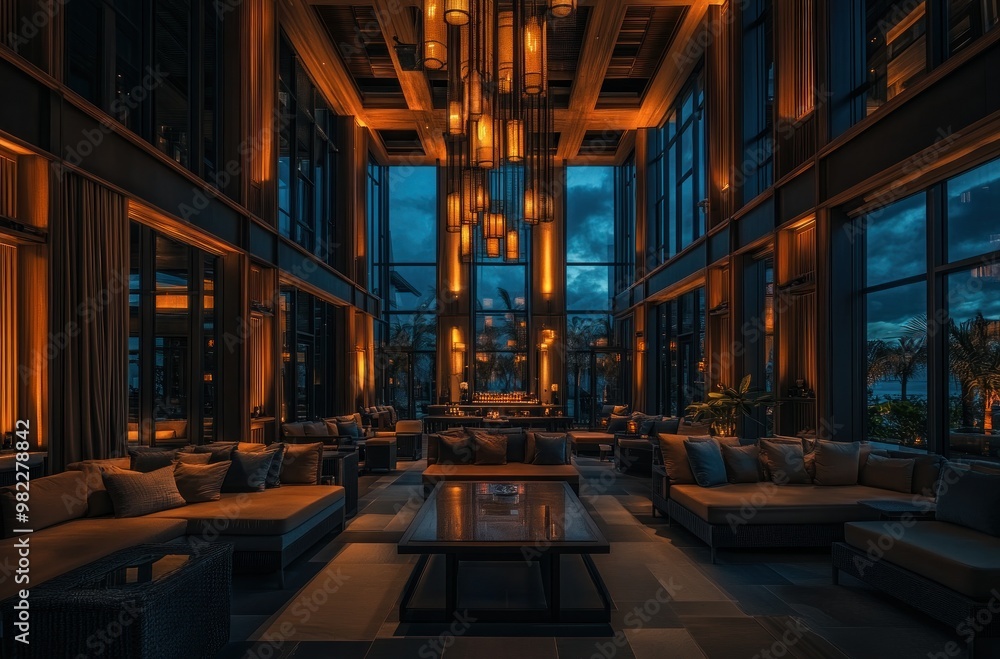 Luxury Hotel Lobby with Ocean View Luxury Hotel Lobby with Ocean View