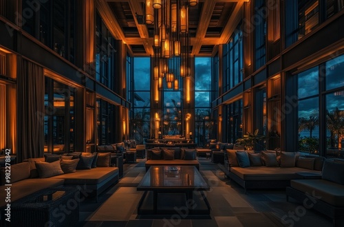 Luxury Hotel Lobby with Ocean View