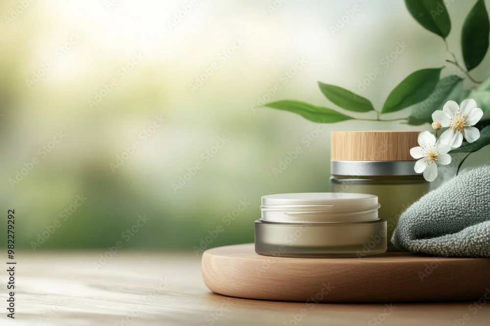 Various skincare cream jars on a wooden surface surrounded by soft lights and plants.
Various skincare cream jars on a wooden surface surrounded by soft lights and plants.