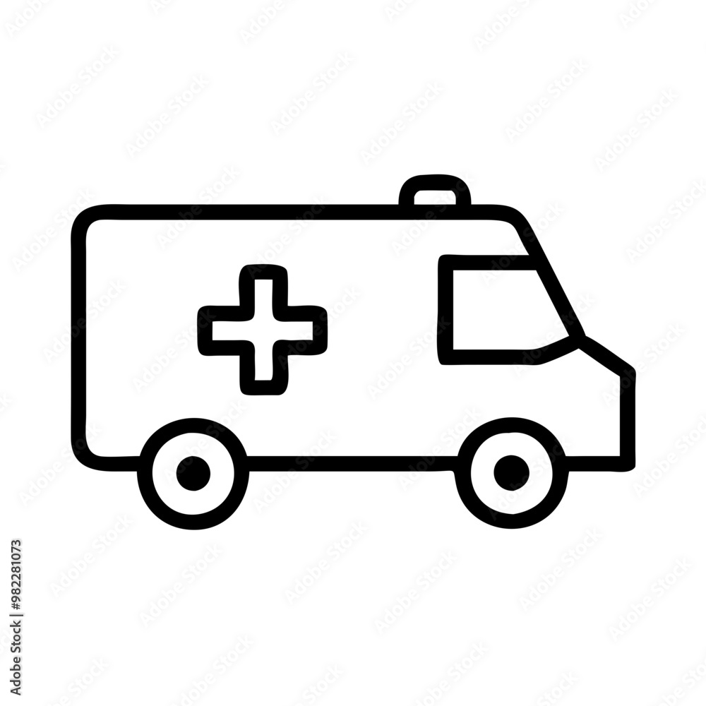 Outlined ambulance icon, black and white, emergency vehicle design Outlined ambulance icon, black and white, emergency vehicle design