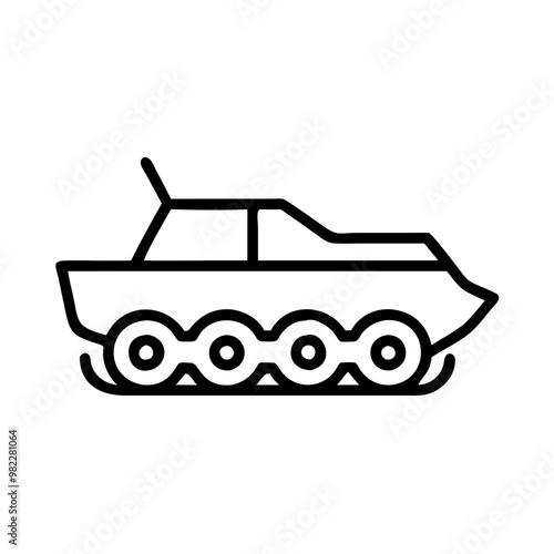 Outlined snowmobile icon, black and white, winter vehicle concept