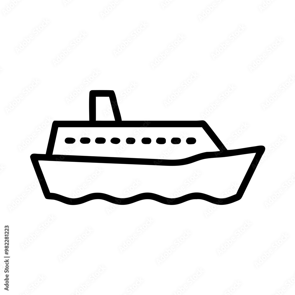 Cruise Ship Outline Icon, Simple Black and White Nautical Design Cruise Ship Outline Icon, Simple Black and White Nautical Design