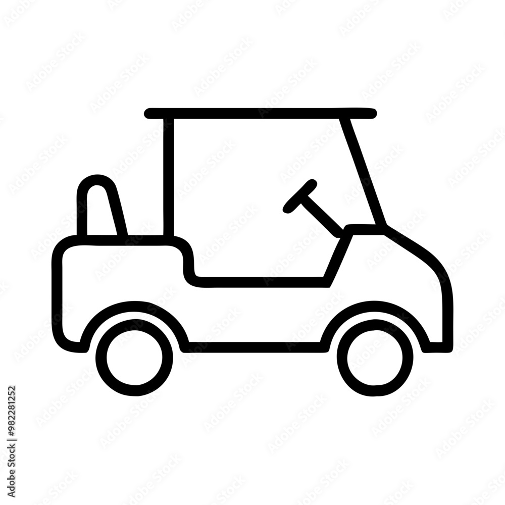 Golf Cart Outline Icon, Black and White Simple Vehicle Design Golf Cart Outline Icon, Black and White Simple Vehicle Design