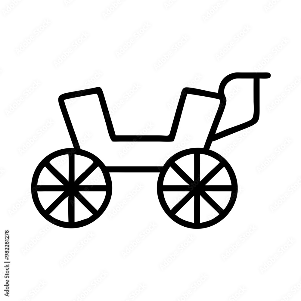 Horse-Drawn Carriage Outline Icon, Black and White Simple Design Horse-Drawn Carriage Outline Icon, Black and White Simple Design