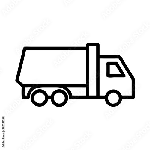 Garbage Truck Outline Icon, Simple Black and White Waste Management Vehicle