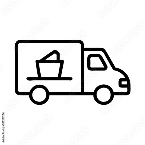 Ice-cream Truck Outline Icon, Black and White Simple Vehicle Symbol