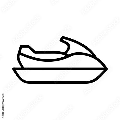 Jet Ski Outline Icon, Simple Black and White Watercraft Symbol
