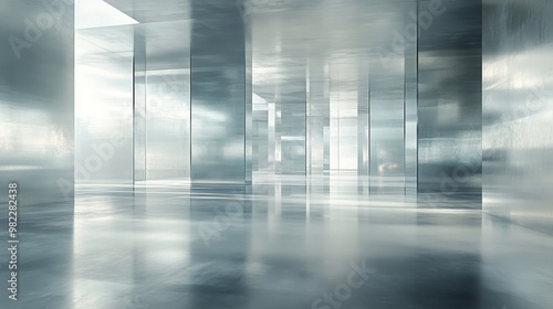 Abstract Minimalist Interior with Reflective Walls and Floor