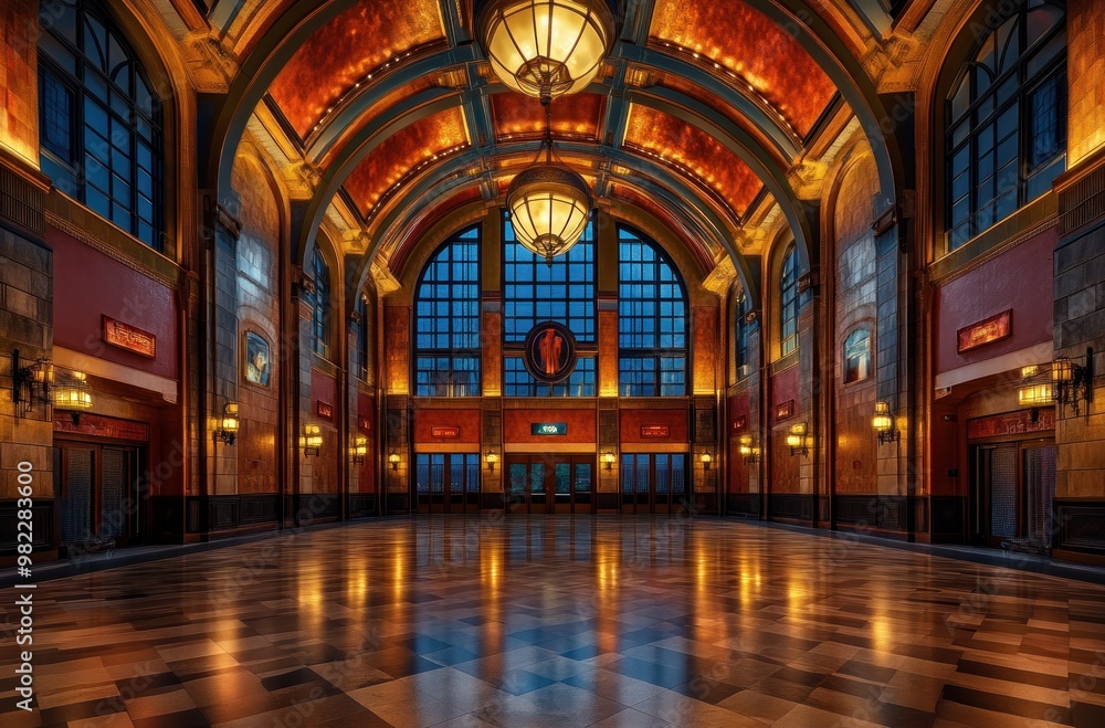 Fototapeta premium Grand Interior with Arched Ceiling and Large Windows