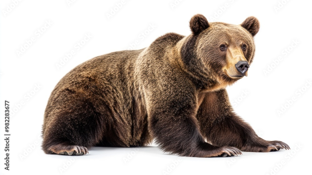 Obraz premium Brown Bear Sitting on White Background